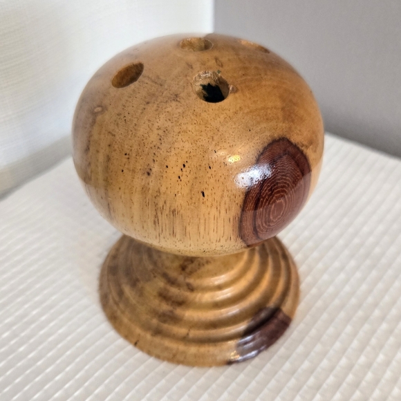 Wood Hand Turned Pen Pencil Holder Ball Pedestal Office Desk MCM Style - Picture 1 of 9